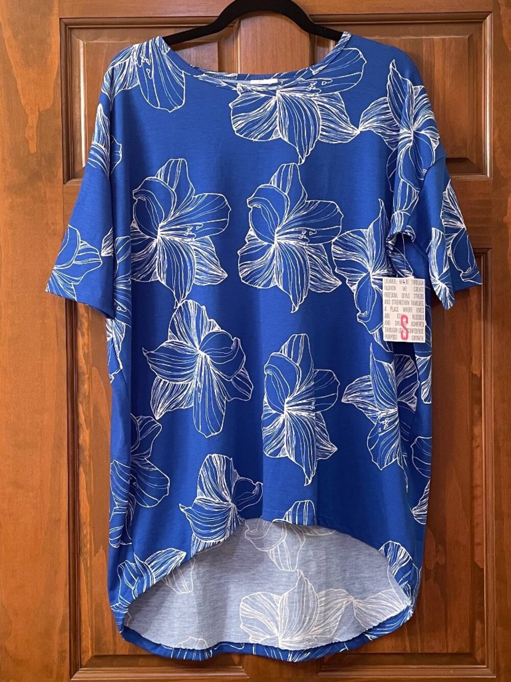 NWT LuLaRoe Blue Irma Tunic with White Floral Print - Size Small